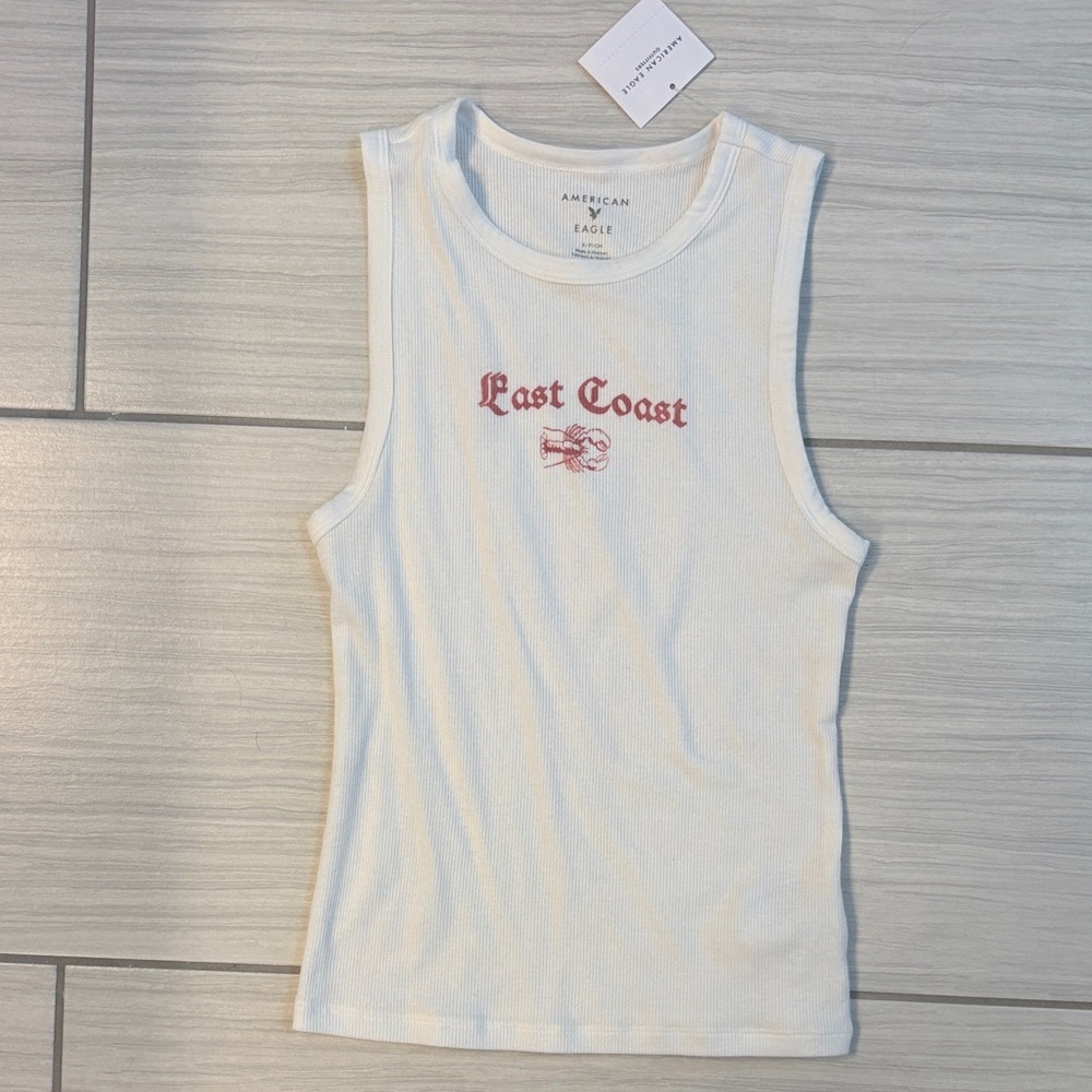 NWT American Eagle White Tank Top with Red Print Size Small